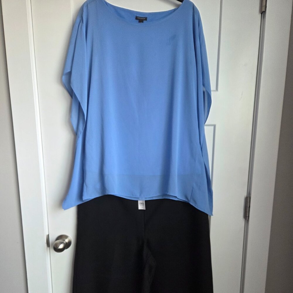 AT Blue Dress Blouse/LOFT Cropped Wide Leg Pants